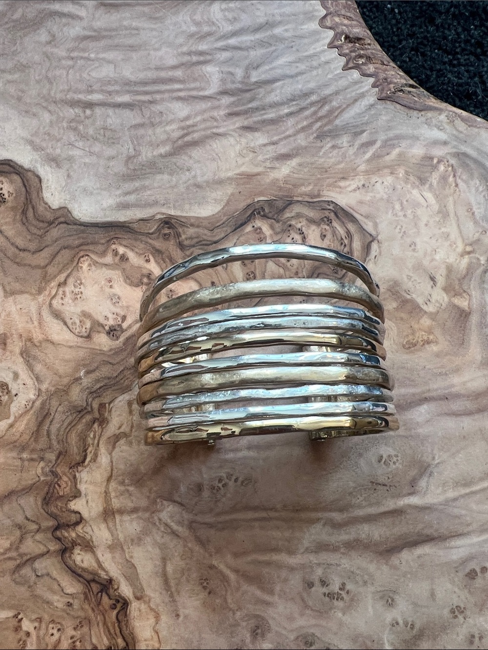 Multi-Row Hammered Metal Cuff Bracelet - Gold and Silver